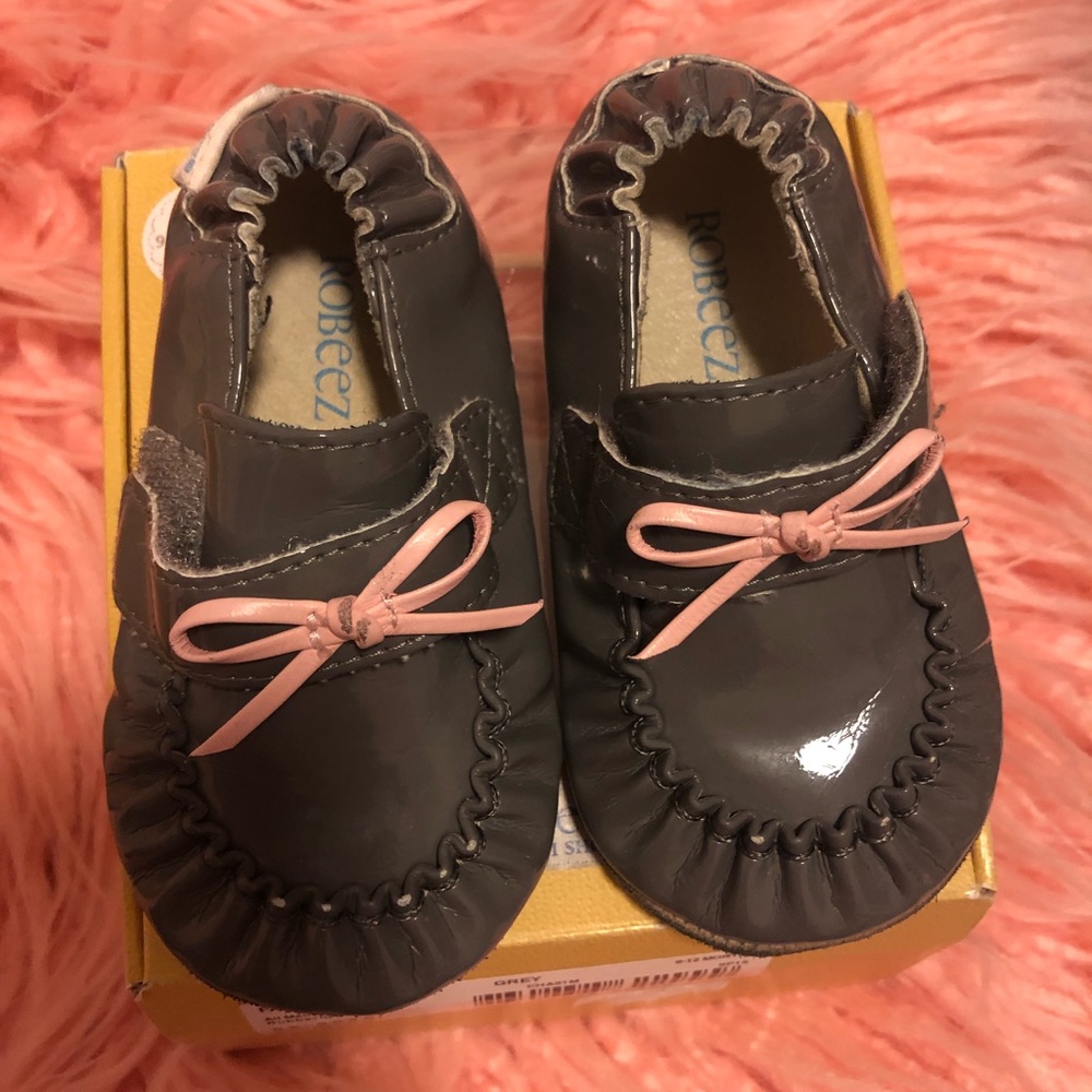 Robeez Girls Fancy Pants Gray With Pink Bow
